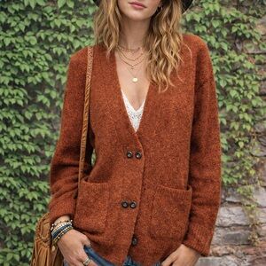 MADEWELL Burnt Sienna Double Button Wool/Alpaca Blend Cardigan, XXS